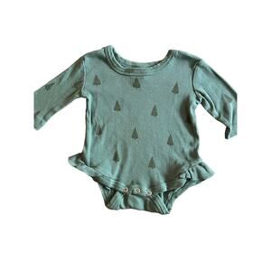 Organic Cotton Kate Quinn Girls Onesie with Forest Trees and Ruffle - Green 2021
